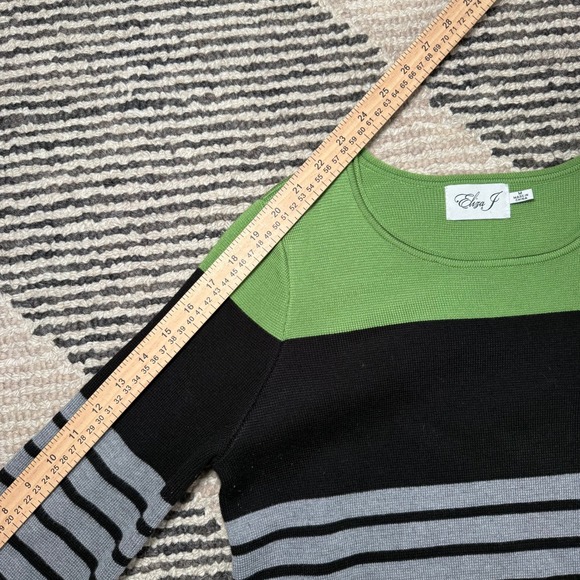 Eliza J Sweater Dress M Black Gray Green Stripe‎ 3/4 Sleeve Knit Pockets - Picture 12 of 12